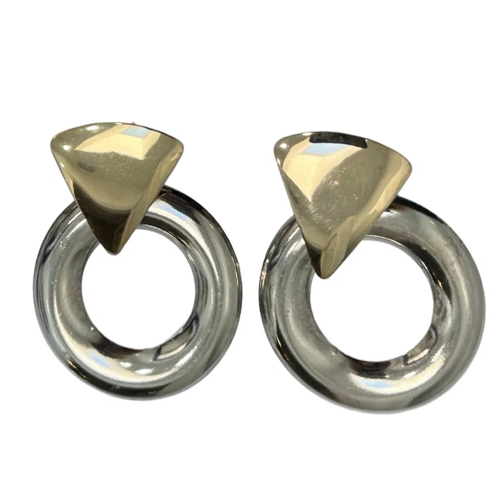 VINTAGE 1980'S GOLD & SILVER DOOR KNOCKER EARRINGS